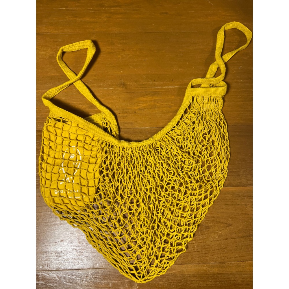 Graf Lantz Turmeric Yellow Cotton Net‎ Market Bag Mesh Tote with Interior Pocket